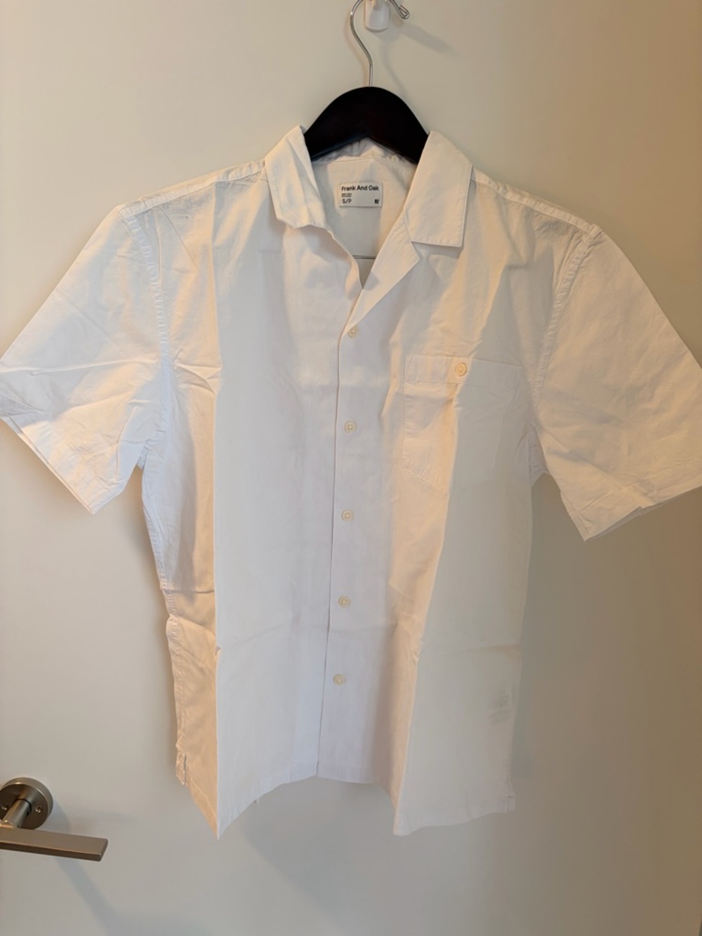 Frank & Oak Men's Cream Short-Sleeve Button Down Shirt - Picture 3 of 4